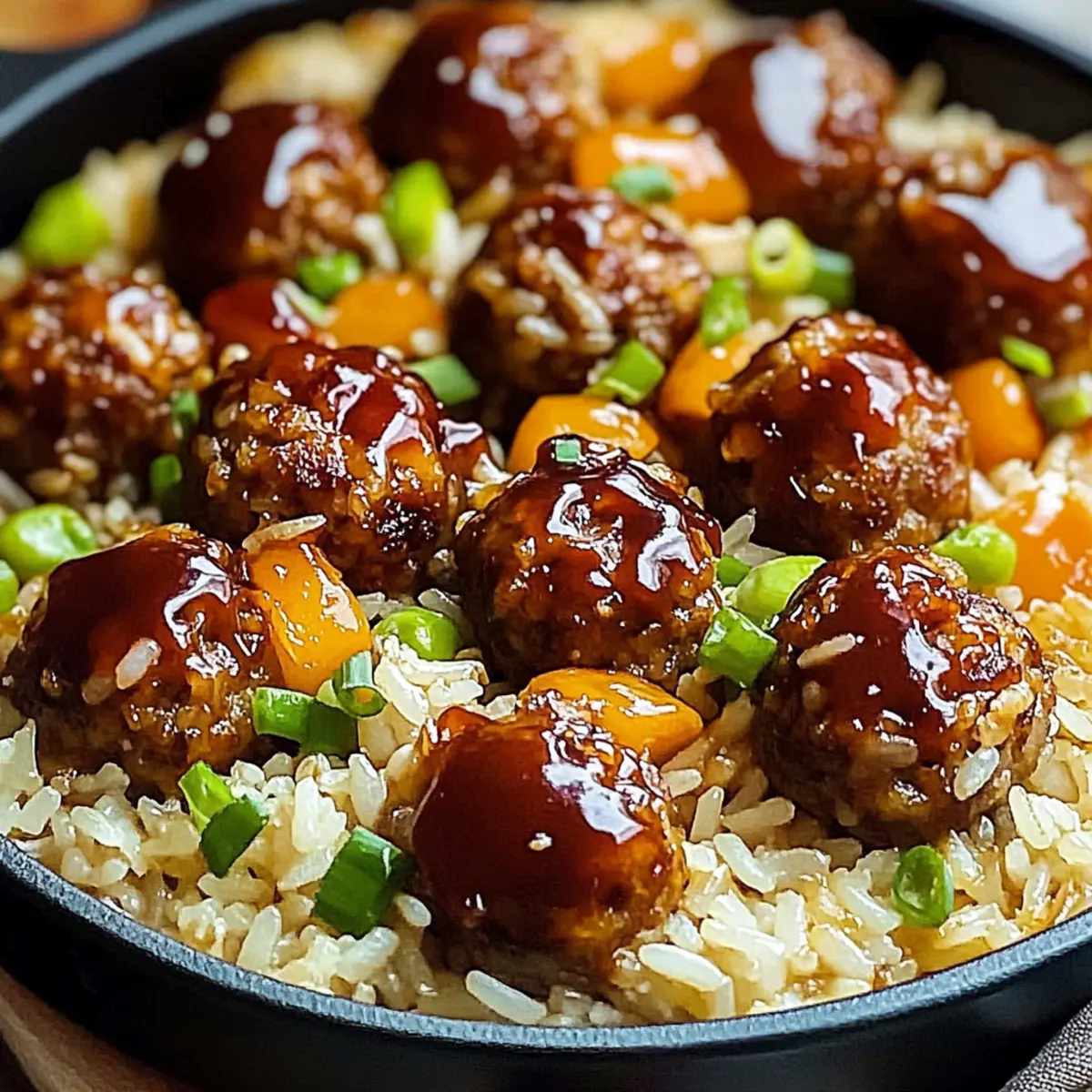Honey Garlic Meatball Rice Bake