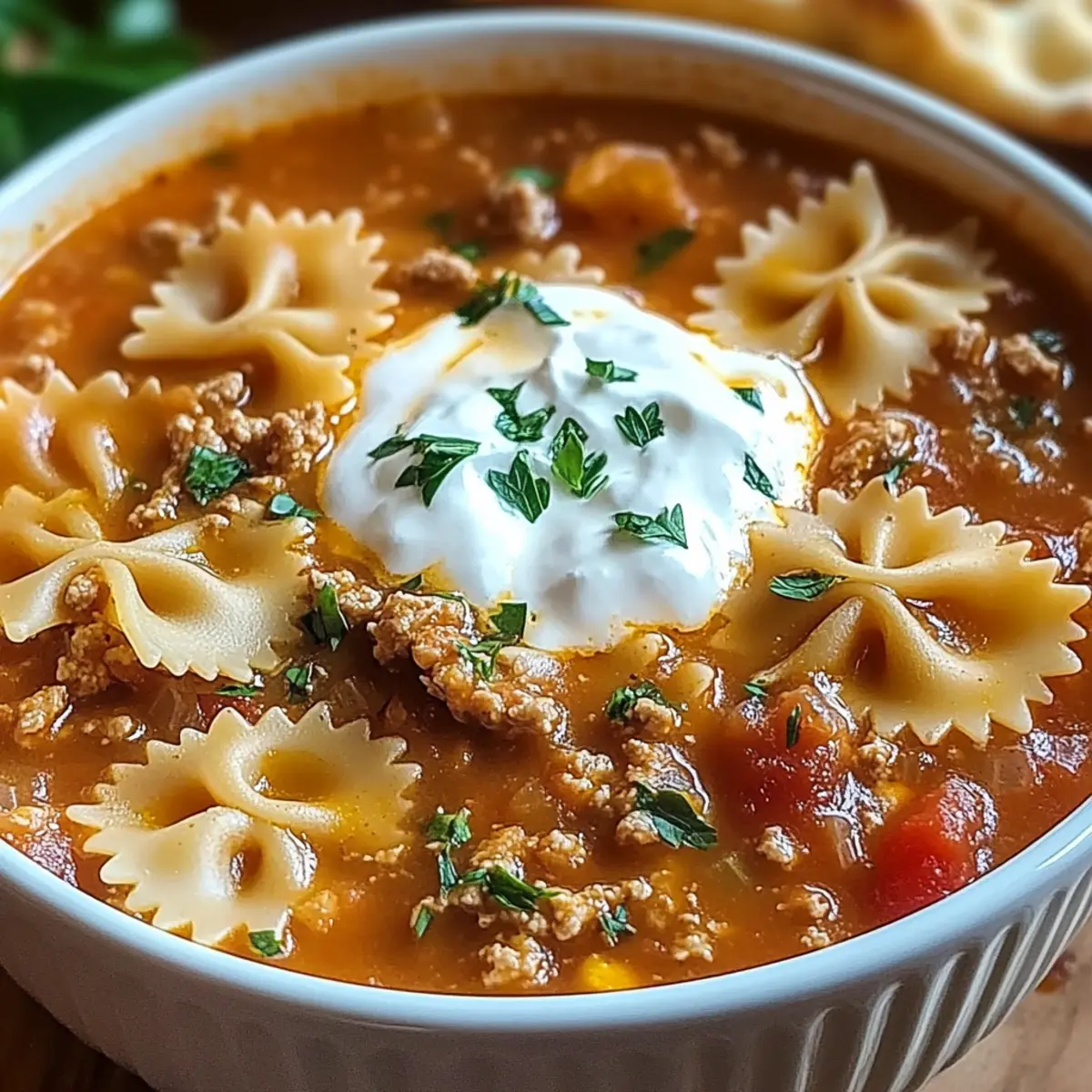 Hearty Lasagna Soup with Bow Tie Pasta