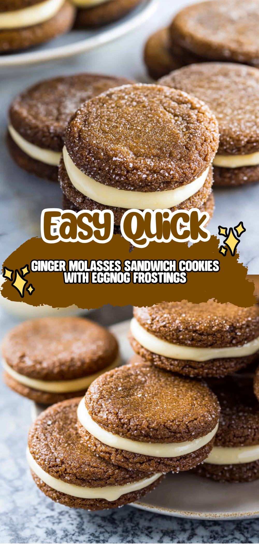 Ginger Molasses Sandwich Cookies with Eggnog Frostings