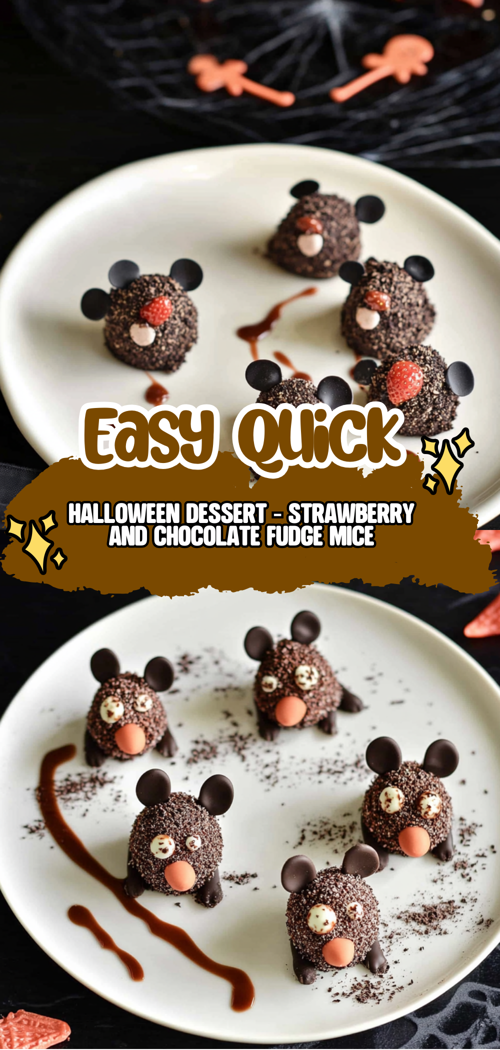Halloween Dessert - Strawberry and Chocolate fudge mice