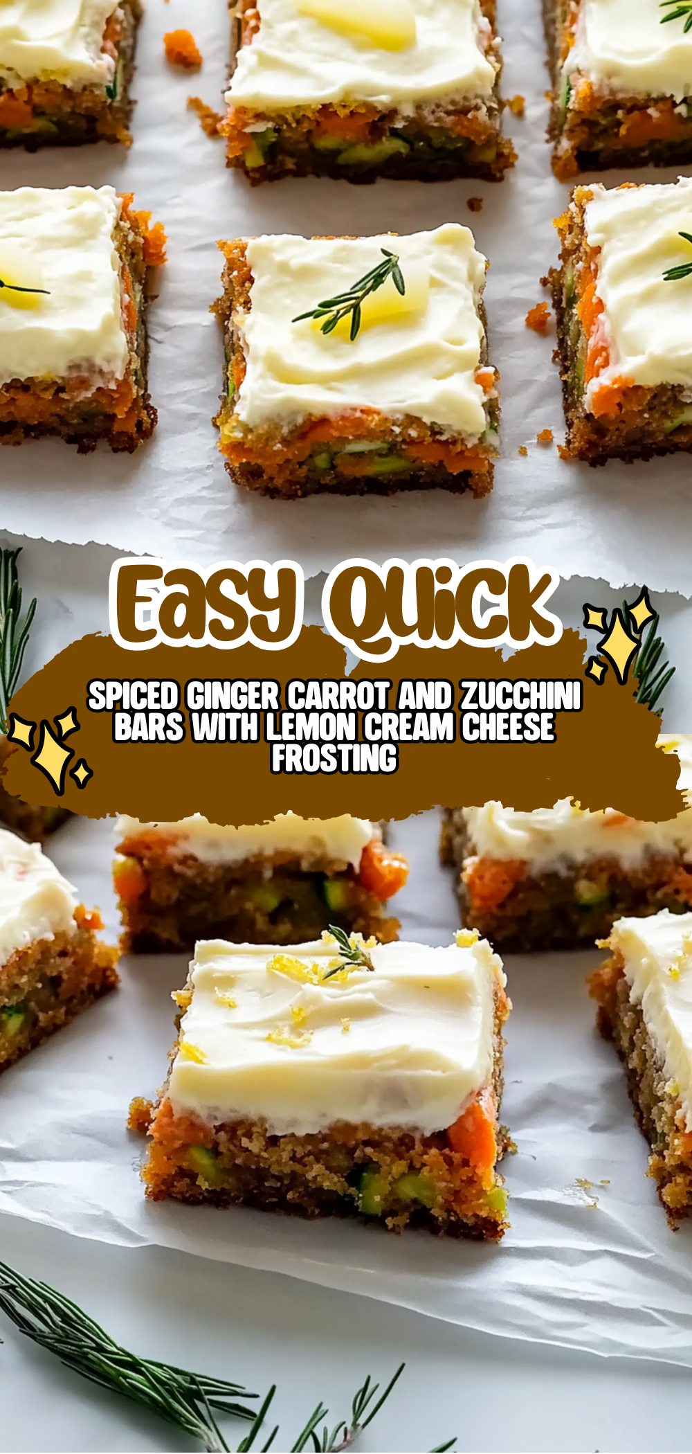 Spiced Ginger Carrot and Zucchini Bars with Lemon Cream Cheese Frosting