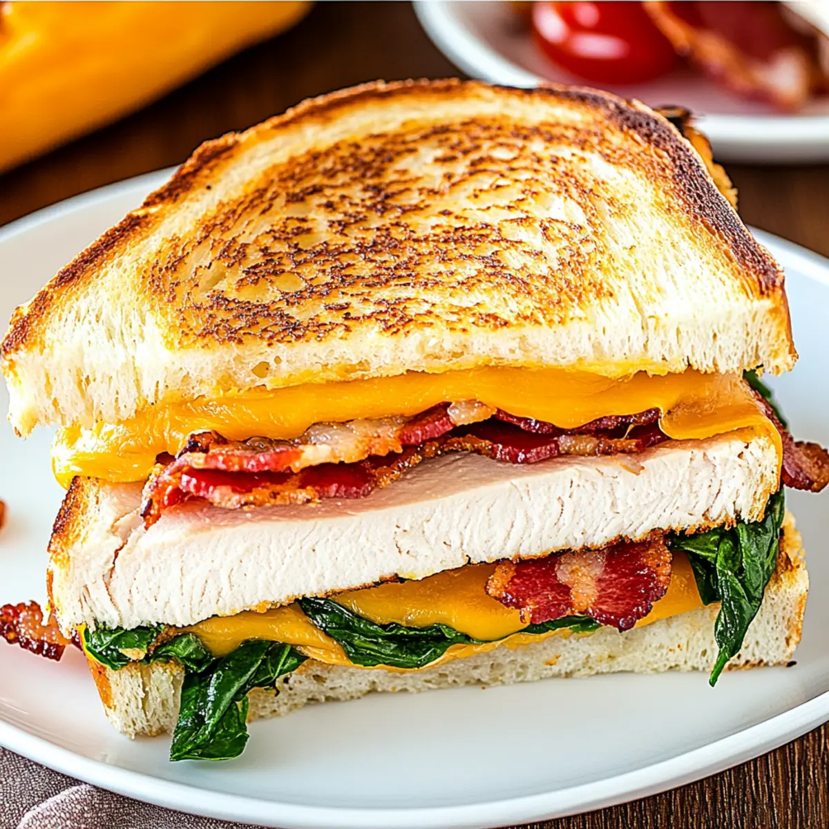 Turkey Melt with Cheddar, Spinach, and Turkey Bacon