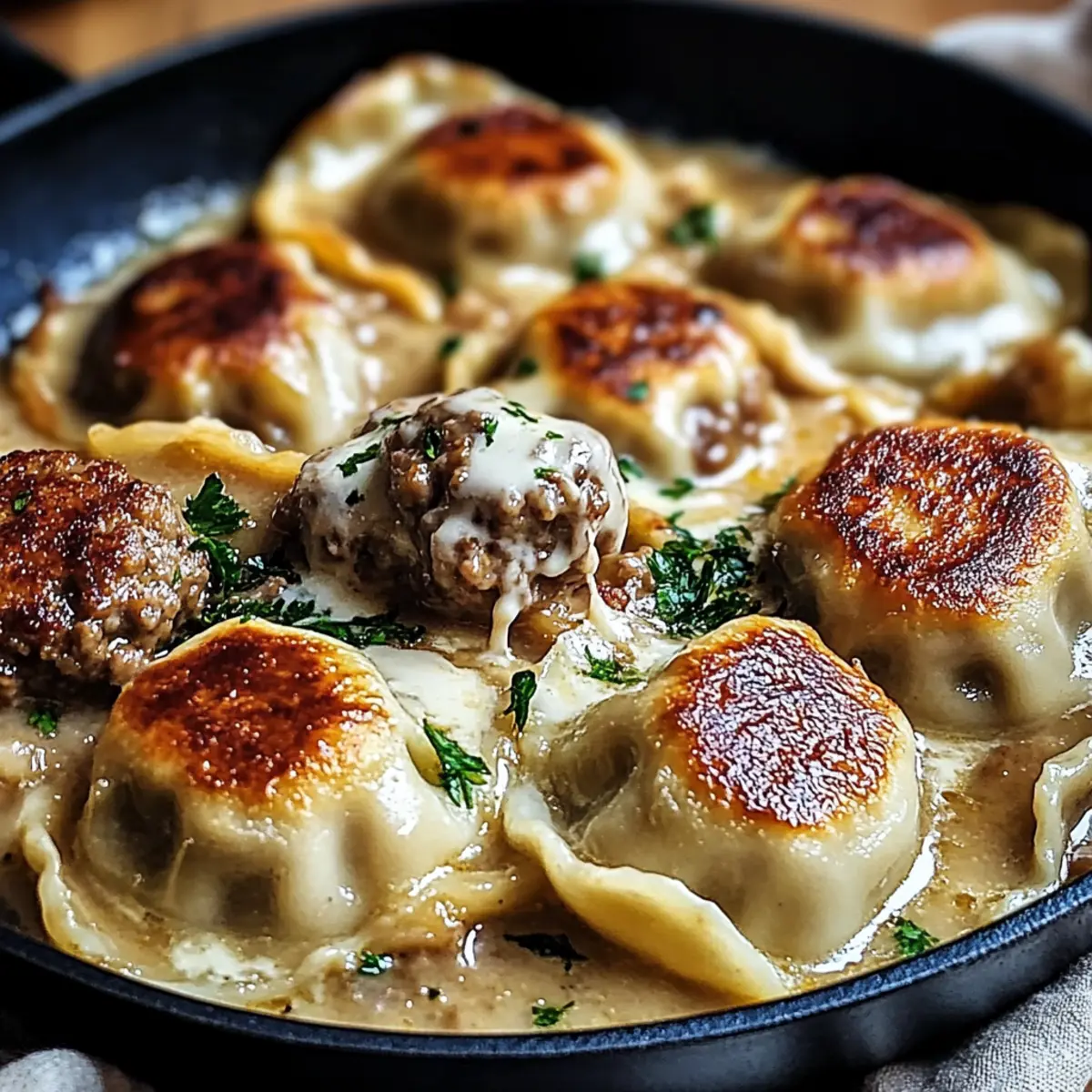 Pierogi and Meatball Skillet