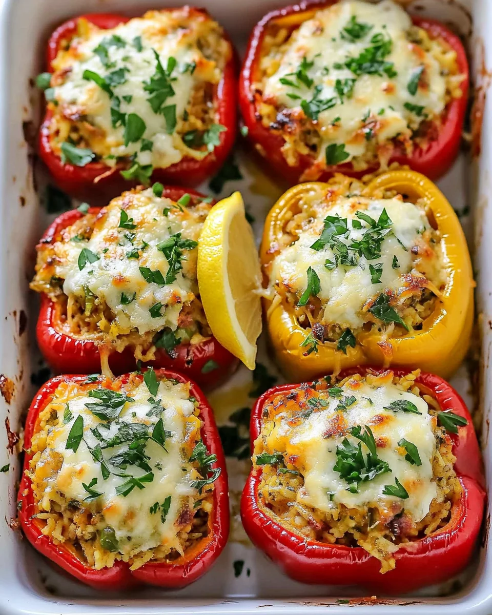 Baked Greek Stuffed Peppers with Chicken
