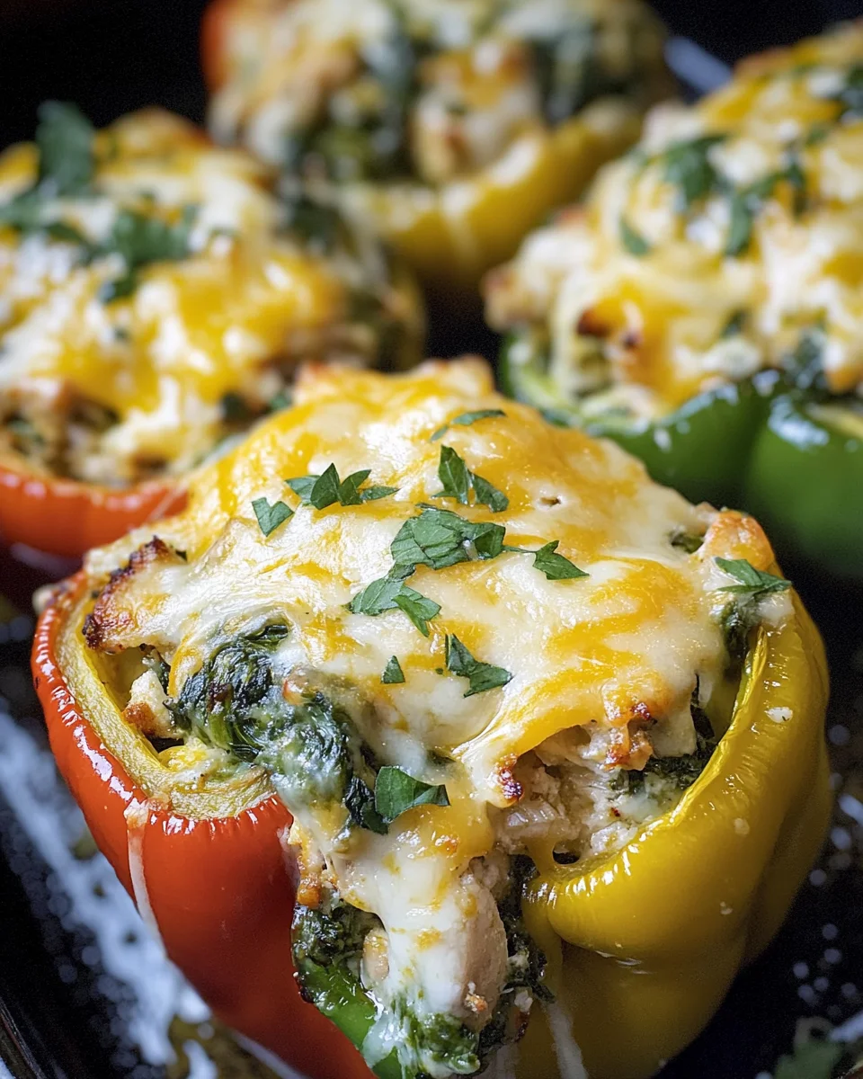 Cheesy Spinach and Chicken Stuffed Bell Peppers