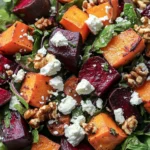 Creamy Roasted Beet Salad with Sweet Potato & Feta