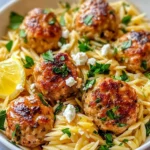 Greek Chicken Meatballs with Lemon Orzo
