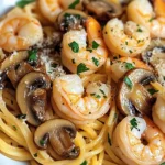 Mushroom Garlic Shrimp Pasta