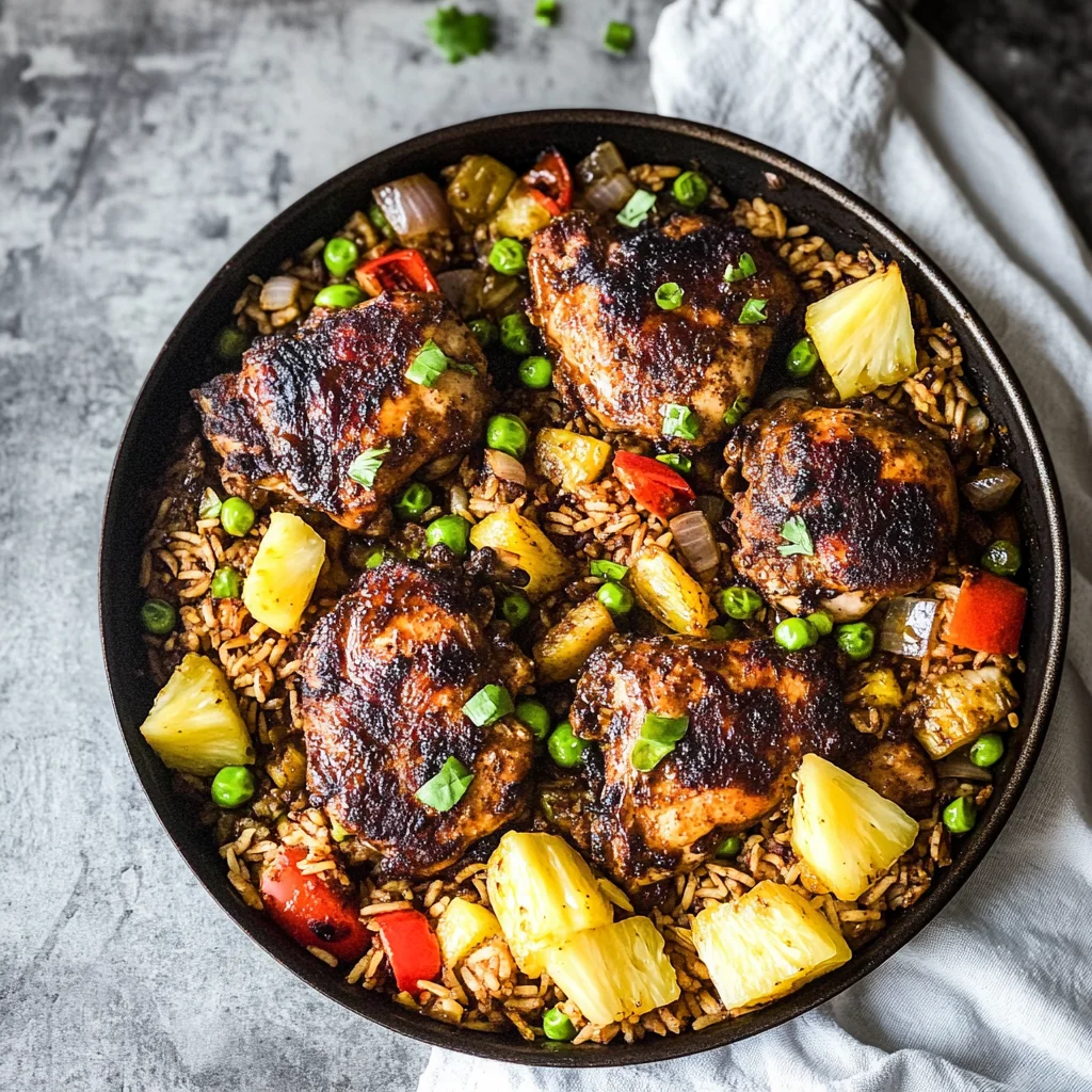 One Pan Caribbean Jerk Chicken with Pineapple-Coconut Ric…