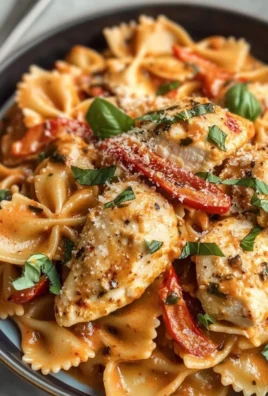 Parmesan Roasted Red Pepper Chicken Bowties in Garlic Cream