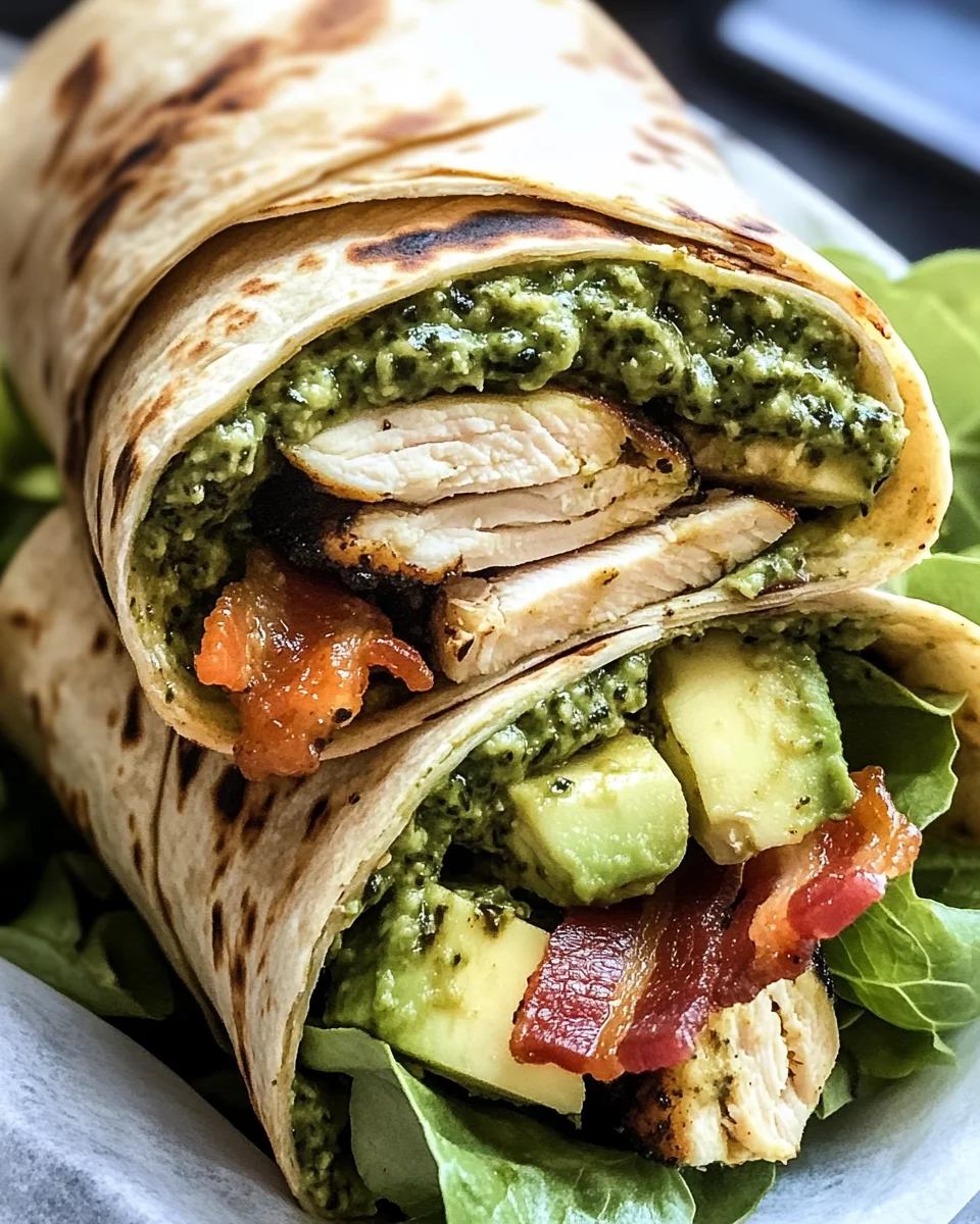 Pesto Chicken and Avocado Bacon Salad Wraps