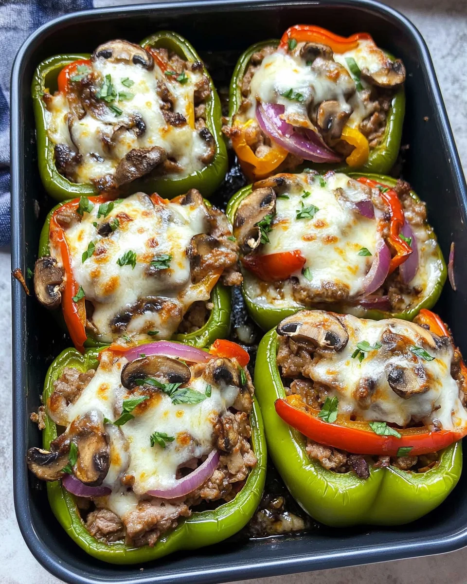 Philly Cheesesteak Stuffed Peppers {Low Carb}