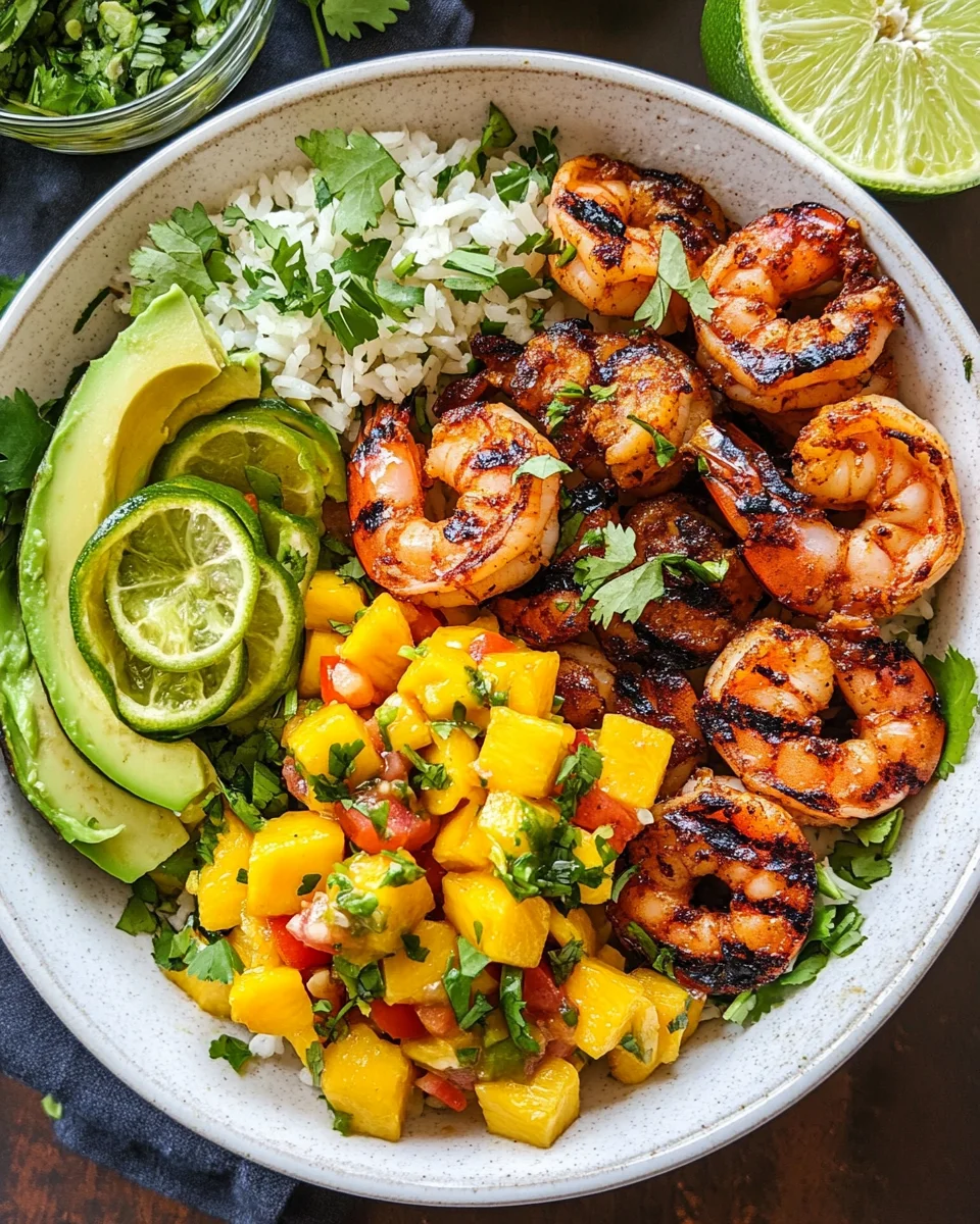 Shrimp and Avocado Bowls with Mango Salsa & Lime-Chili Sauce