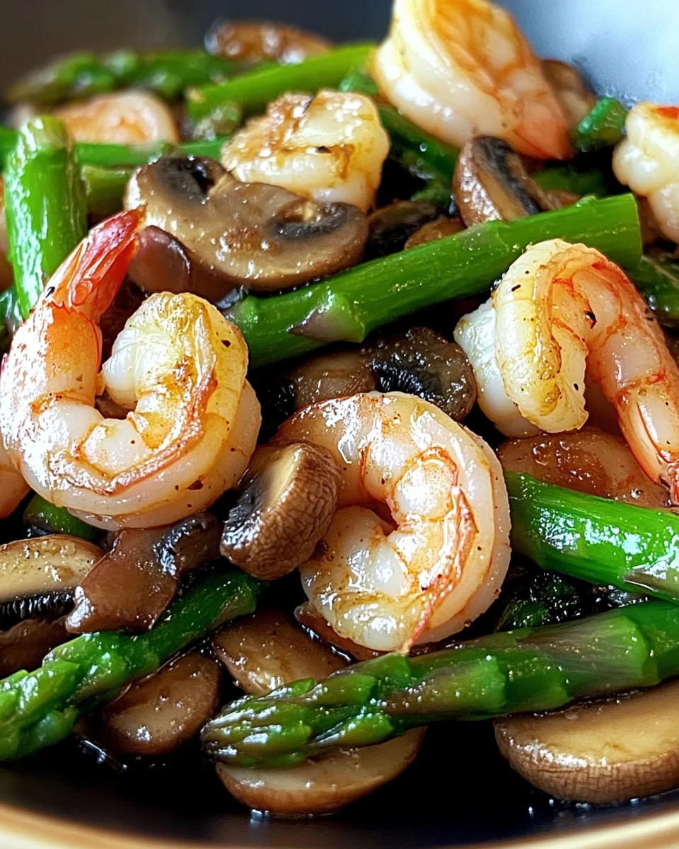 Shrimp and asparagus stir-fry with mushrooms