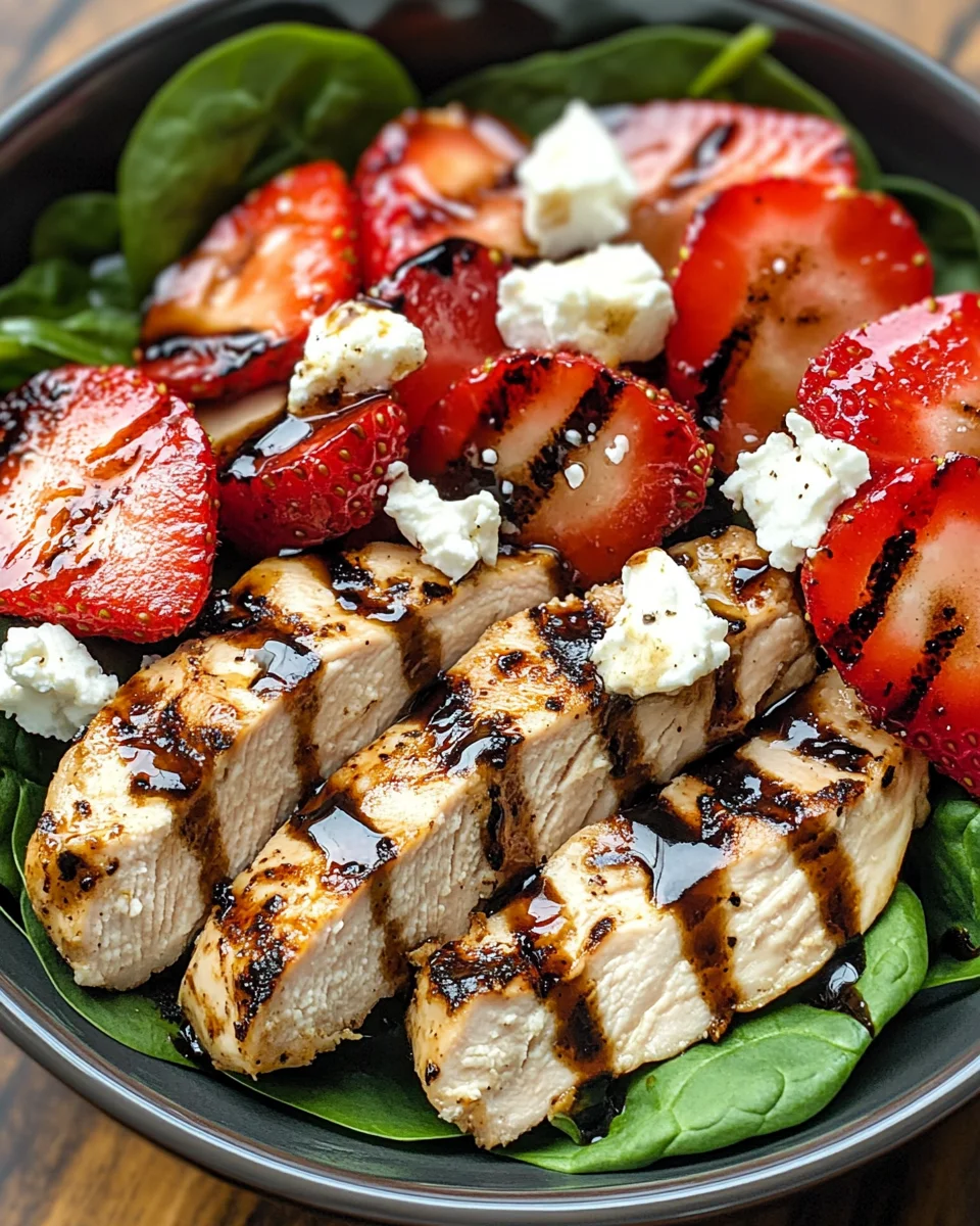 Strawberry Spinach Grilled Chicken Salad with Balsamic Glaze