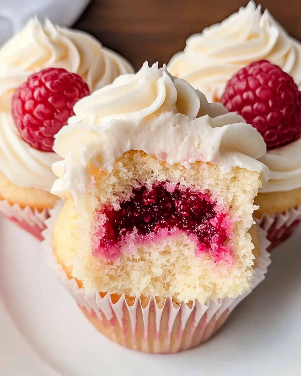 Almond Wedding Cake Cupcakes with Raspberry Filling