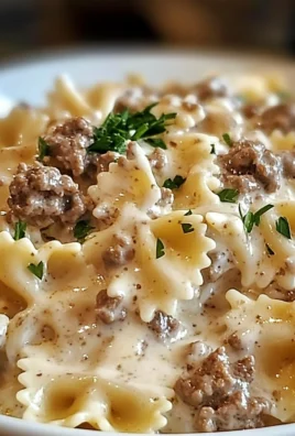Beef and Bowtie Pasta with Alfredo Sauce