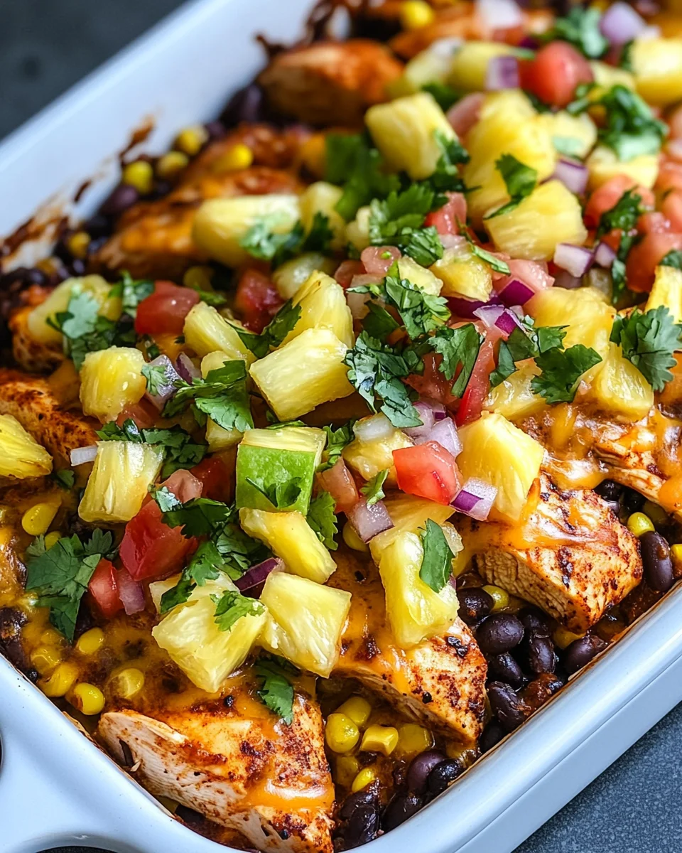 Blackened Chicken Taco Casserole with Pineapple Salsa