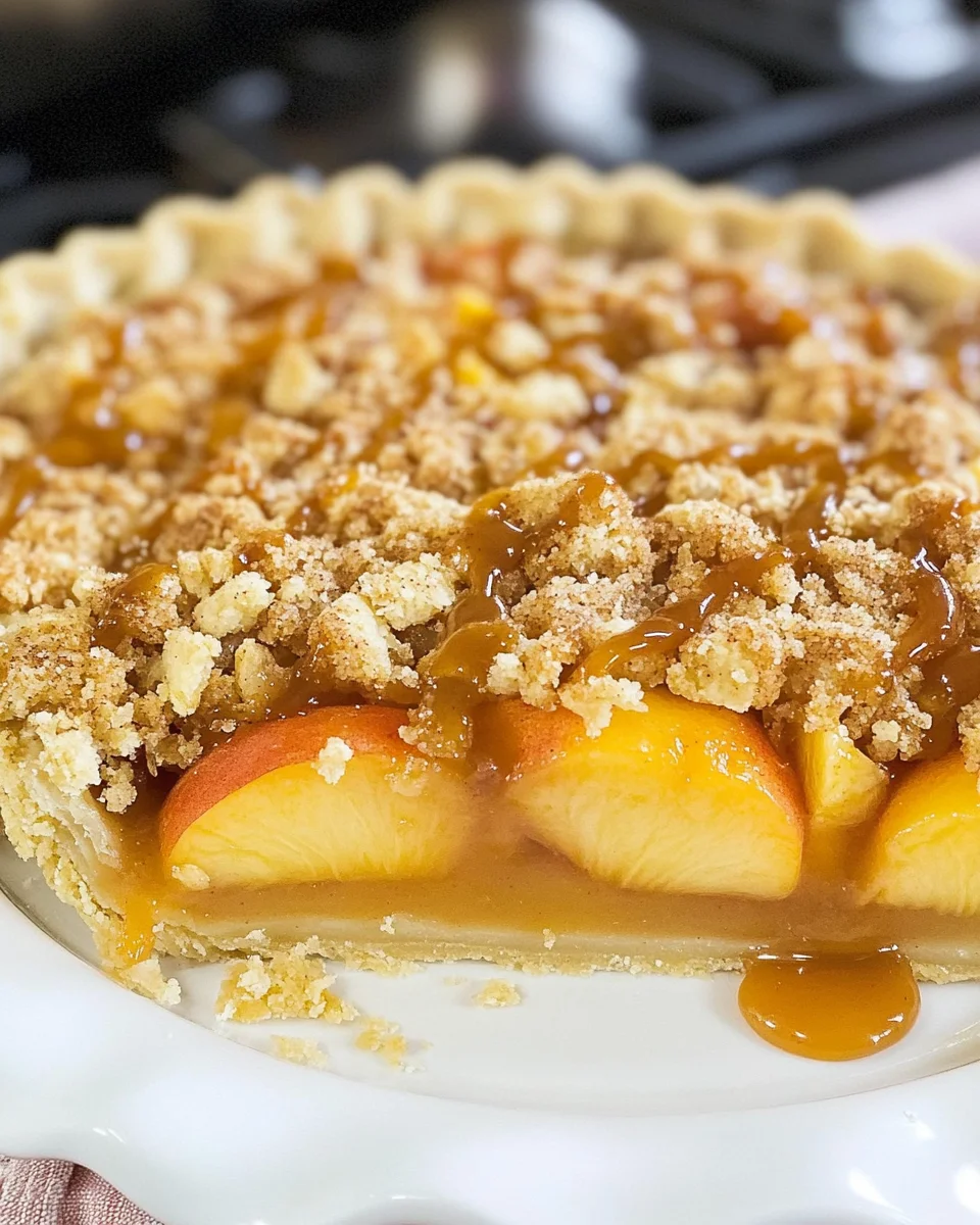Caramel Crumble Peach Pie