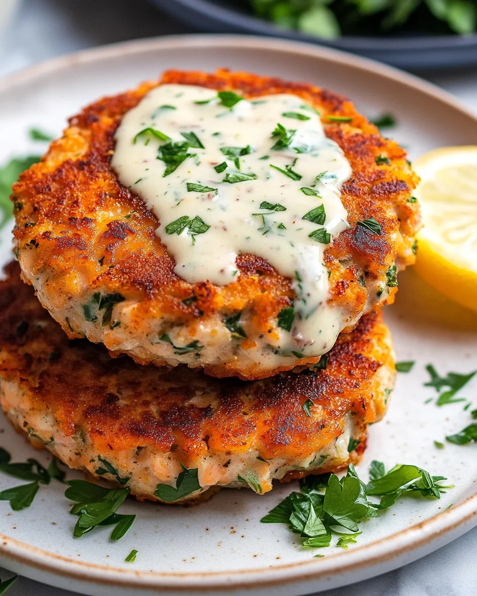 Easy Salmon Patties with Creamy Lemon-Garlic Sauce