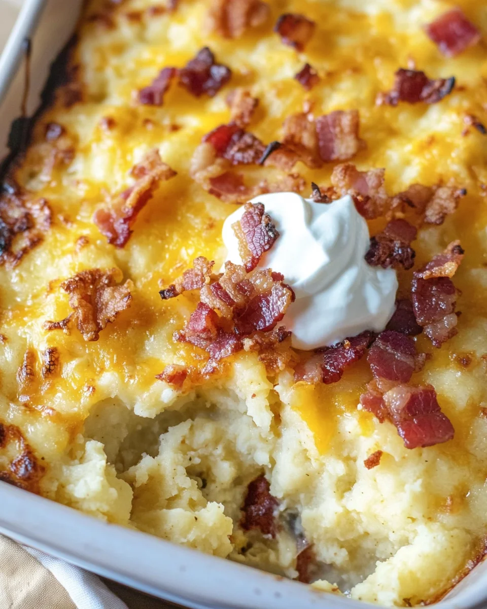 Loaded Cauliflower Casserole with Cheese and Bacon | KETO